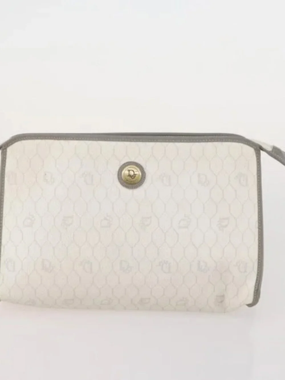 Christian Dior Honeycomb Canvas Clutch Bag PVC 3 Set White Black Auth fm5350